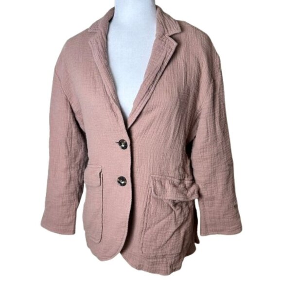Madewell Linen Blend Gauze Neutral 2 Button Blazer Jacket Size Small - Picture 1 of 11